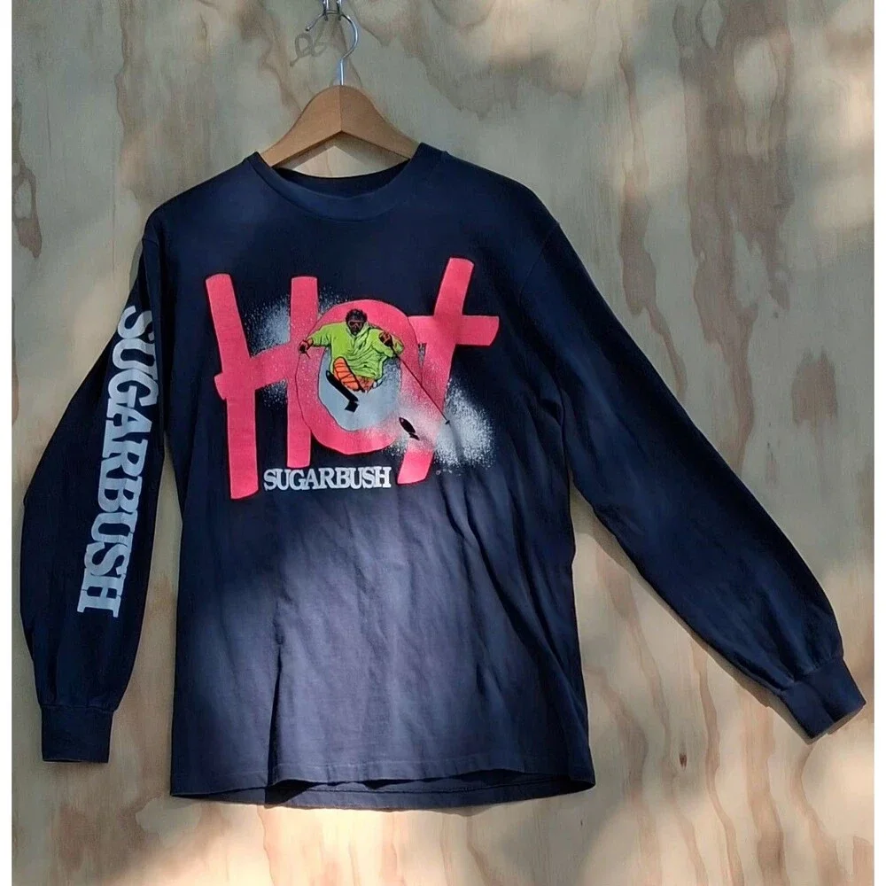 Vintage Sugarbush Ski Tee S/M USA Hanes Beefy T Graphic Long Sleeve 80s Vermont